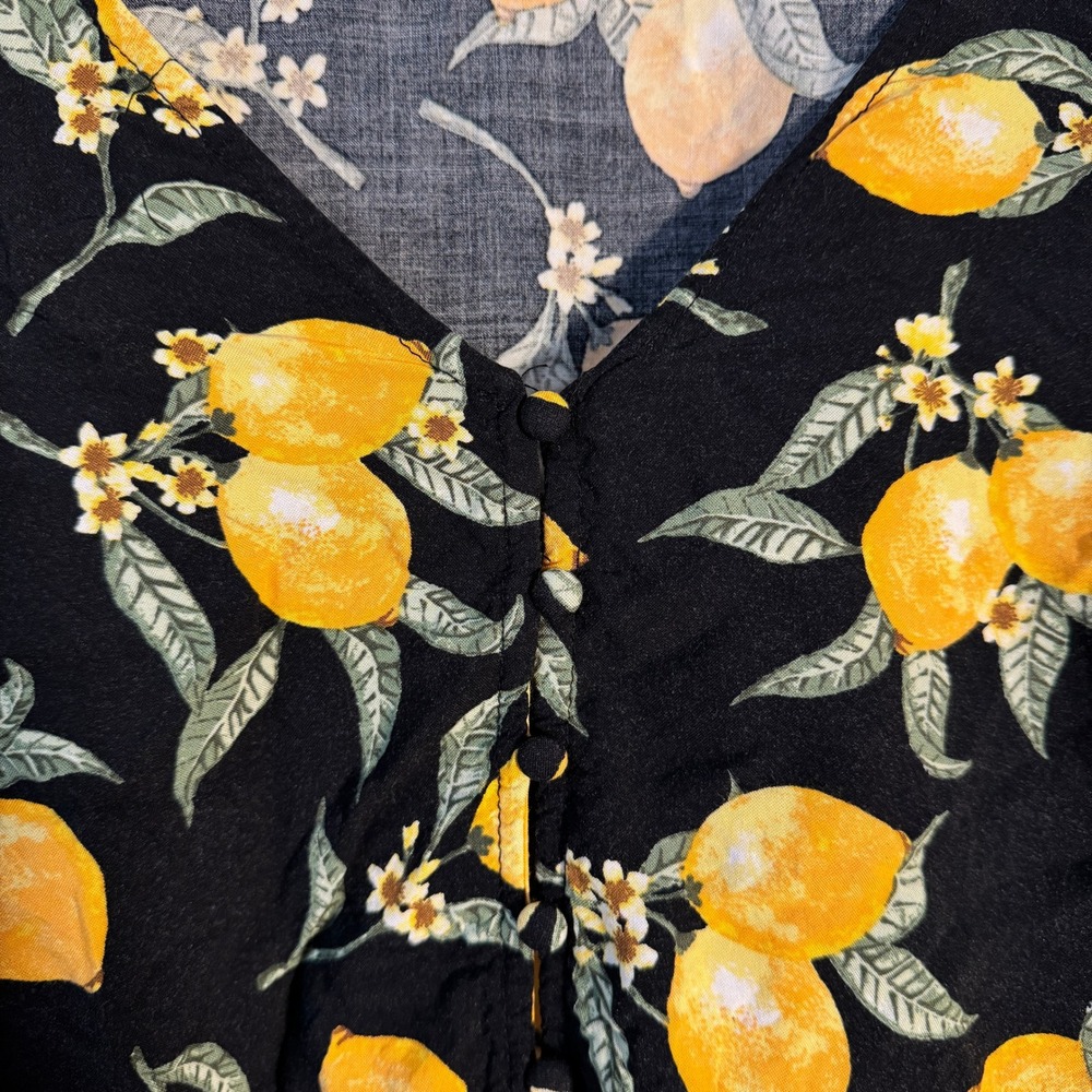Vtg Y2K H&M Divided Lemon Citrus Crop Top Whimsical Black Yellow Sz 4 maximalist - Picture 8 of 11